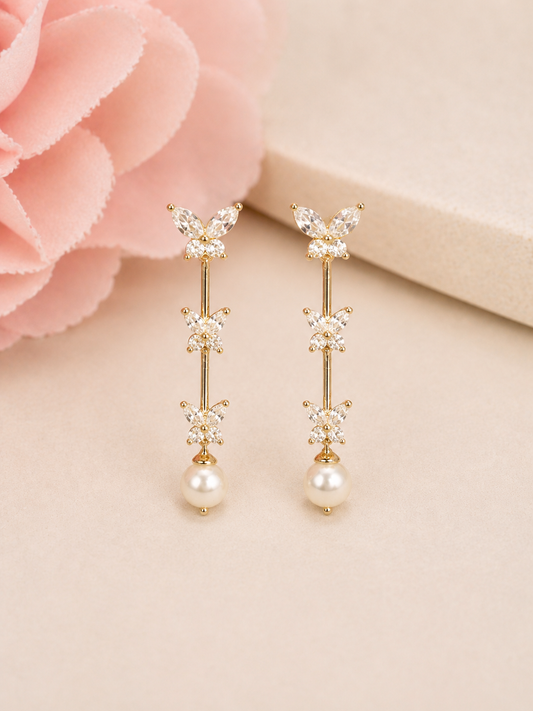gold plated silver earrings with cubic zirconia and fresh water pearl